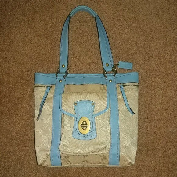 COACH Gigi Legacy Signature-C Canvas Shoulder Bag W/Blue Leather Trim - Picture 1 of 15